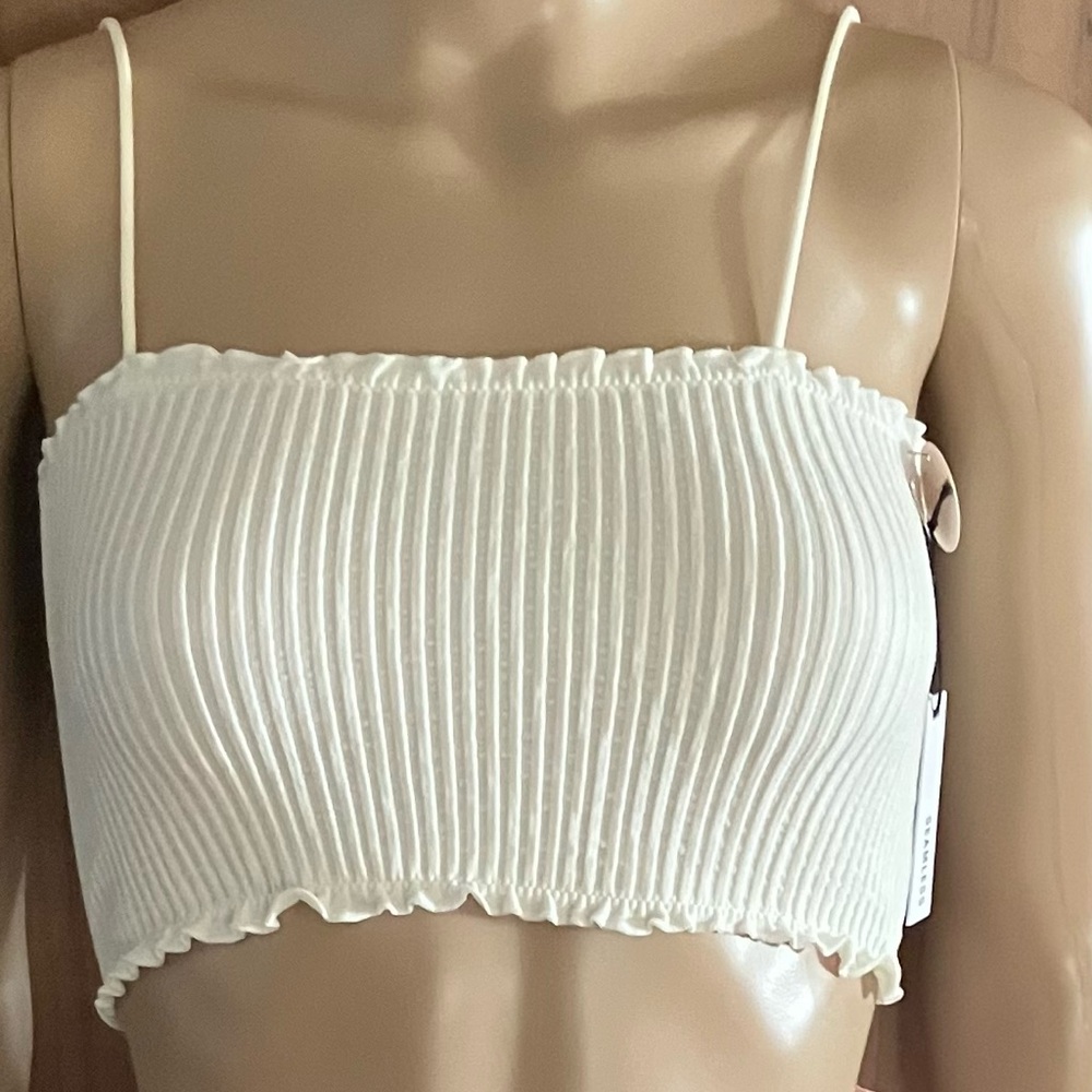 Forever 21 White Ribbed Crop Camisole